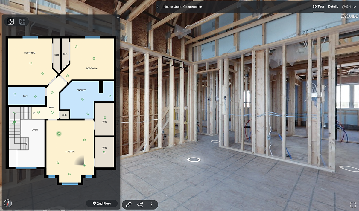 Virtual Tour Viewer showing interior framing