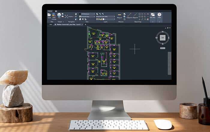 a DWG file opened in CAD program using an iMac desktop computer