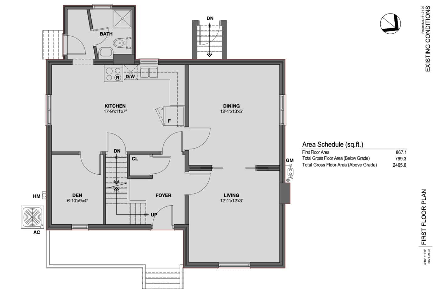 Detailed as-built architectural floor plan for home renovation project