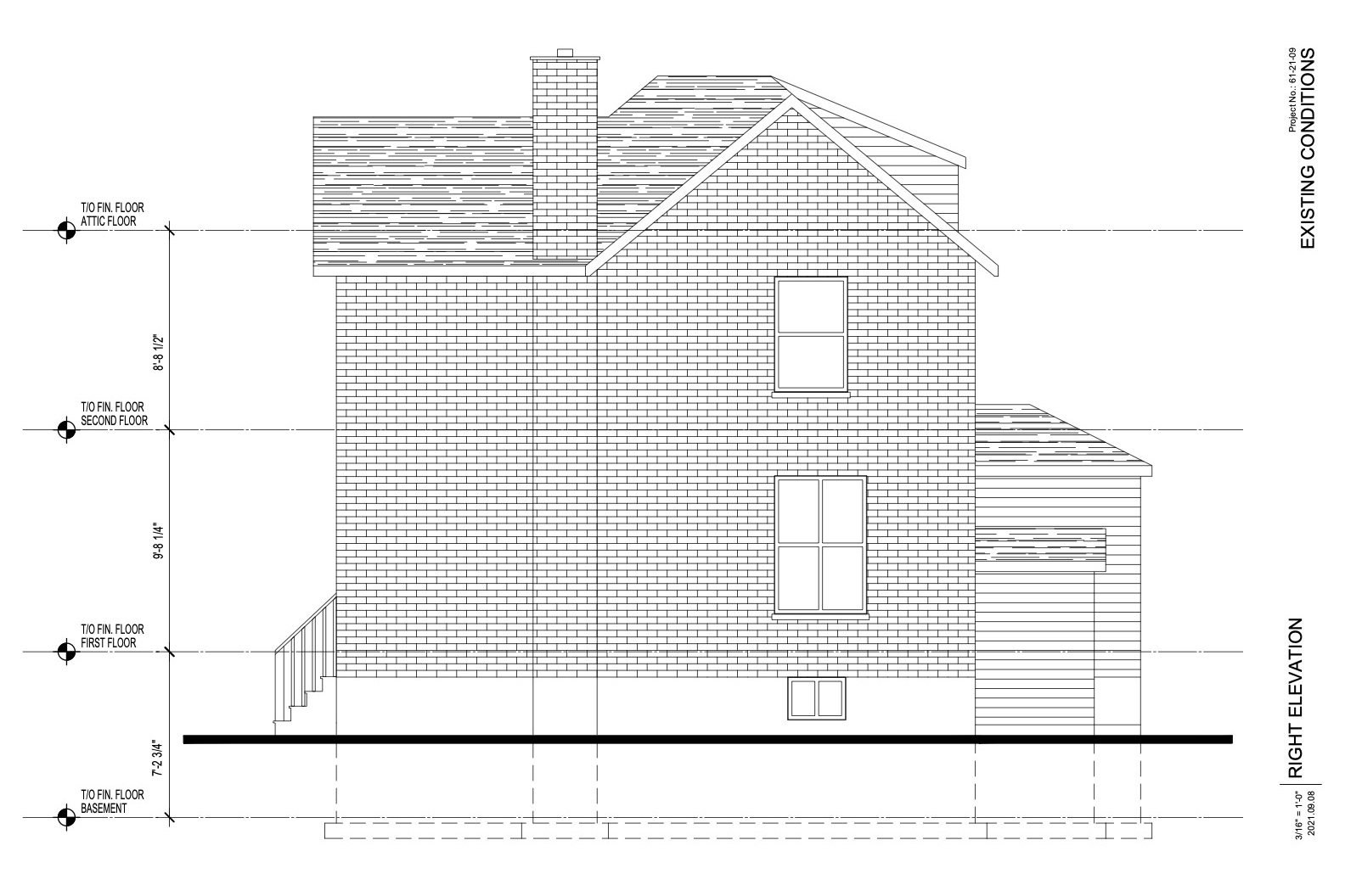 Detailed as-built architectural floor plan for home renovation project. - Exterior Elevation