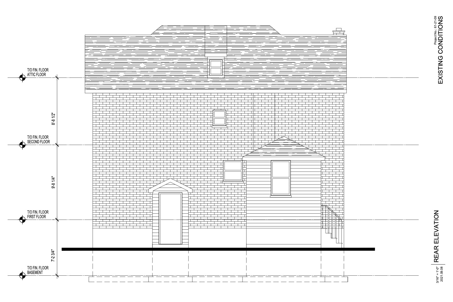 Detailed as-built architectural floor plan for home renovation project - Exterior Elevation