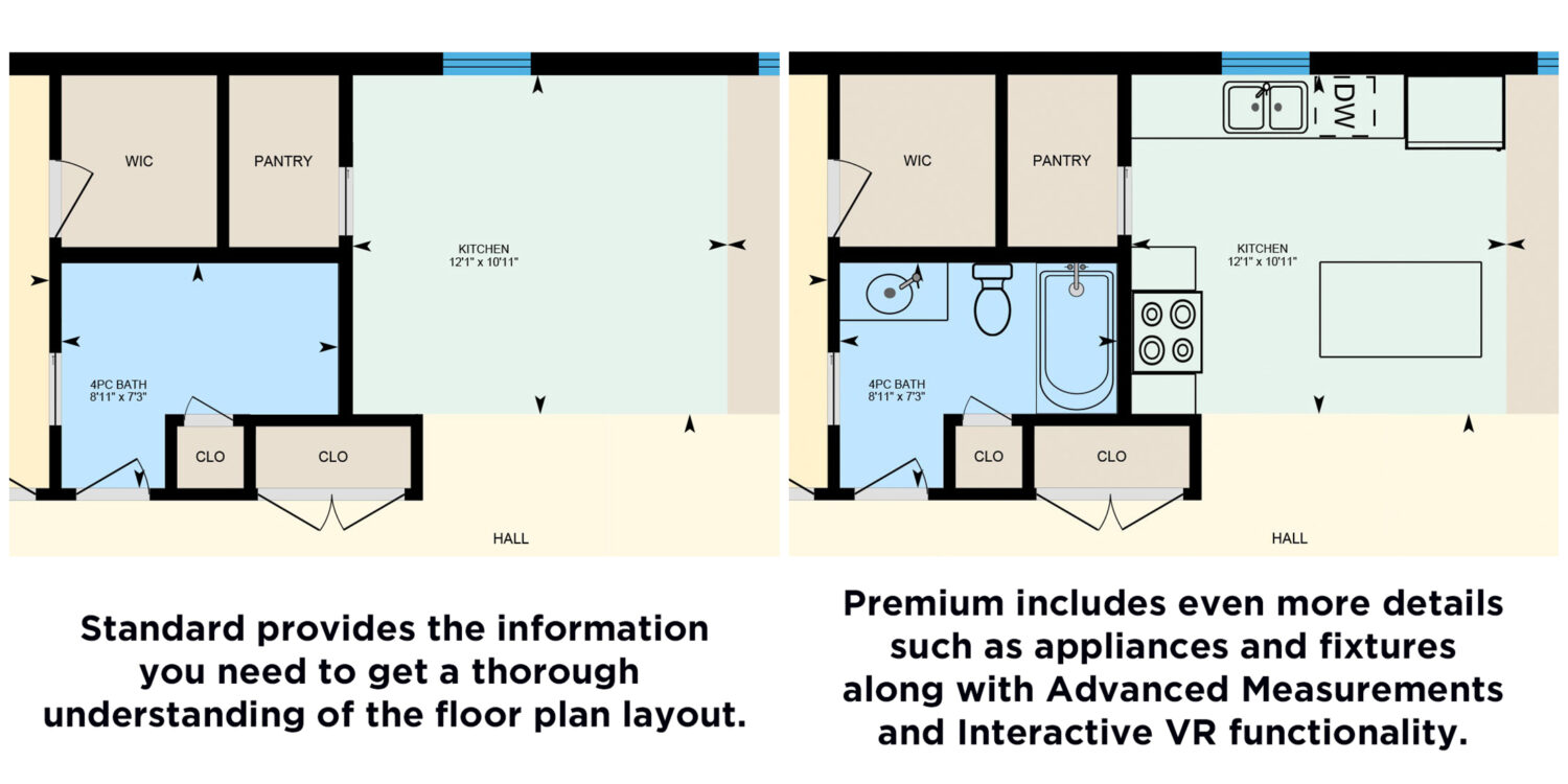 Side by side comparison of standard and premium floor plan